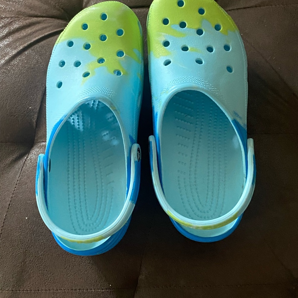 CROCS Blue and Green Slip-On Loafers with Perforated Design